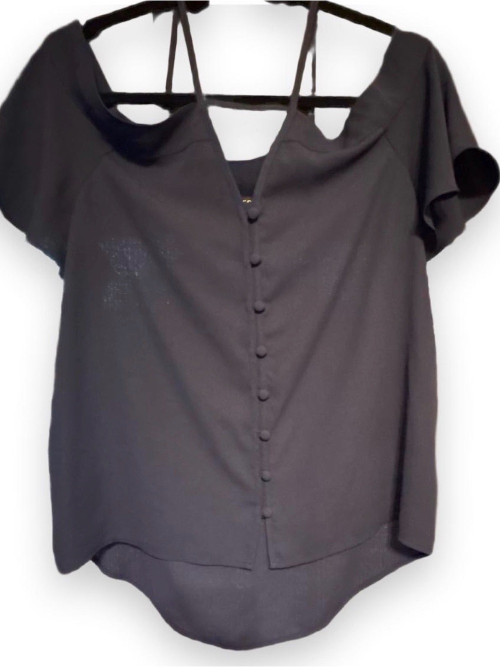Express navy Short-Sleeve Button-detail, cold shoulder Blouse women’s small